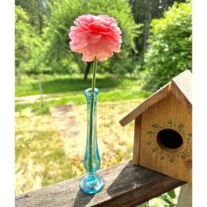 Vintage Light Blue Swung Vase 8" Tall Sweet Little Art Glass Footed Bud Vase